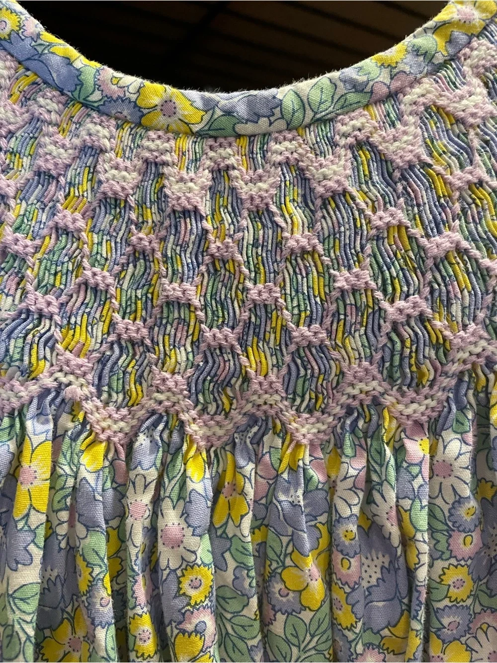 Smocked Floral Kids Dress in Lavender and Yellow